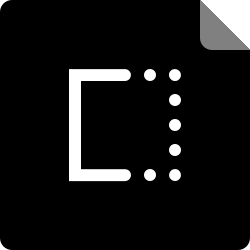 Attribution Incomplete Notice icon. Black square with the top right corner folded and a white square in center with left side in solid line and right side in dotted line.
