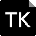 TK Notice icon. Black background with the top right corner folded and the letters “TK” in white in center.