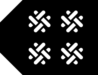 TK Multiple Communities Label icon. Black tag shape with four white over-under woven patchworks arranged in a 2x2 square.