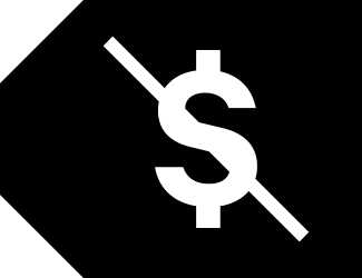 TK Non-Commercial Label icon. Black tag shape with a white dollar sign and a diagonal line through it in center.